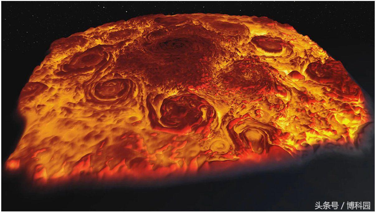 美国宇航局“朱诺号”探测器公布木星北极的红外线探测图