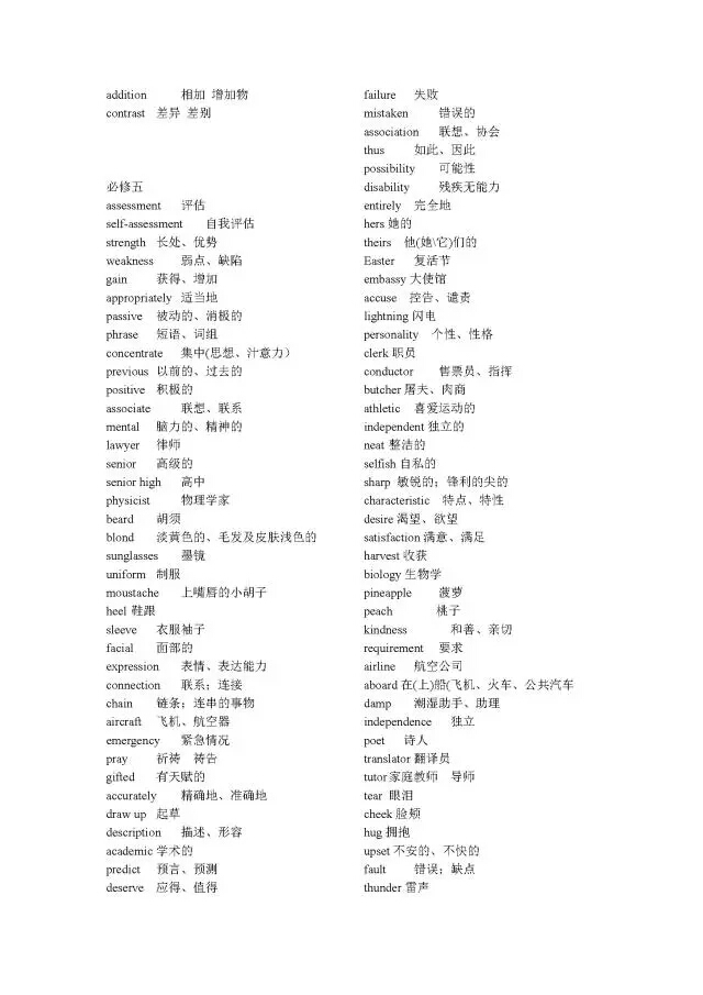 北师大版高中英语必修1~必修5单词表！