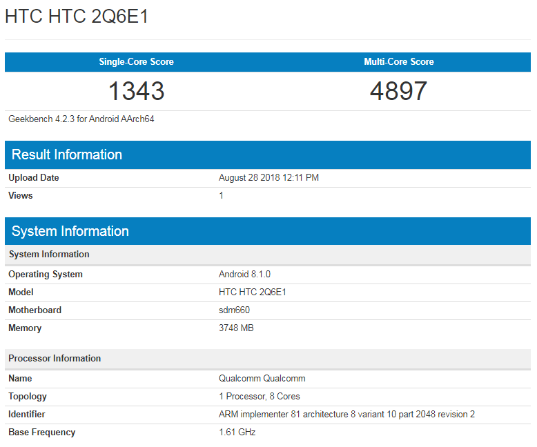 公布之际？HTC U12 Life显卡跑分曝出：骁龙636没跑了