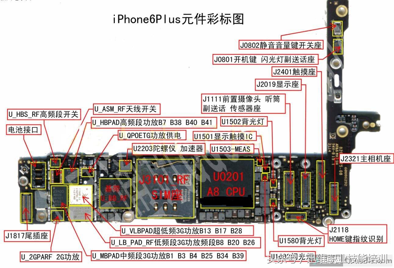 苹果6splus主板元件详细图，苹果6内部零件名称图分布