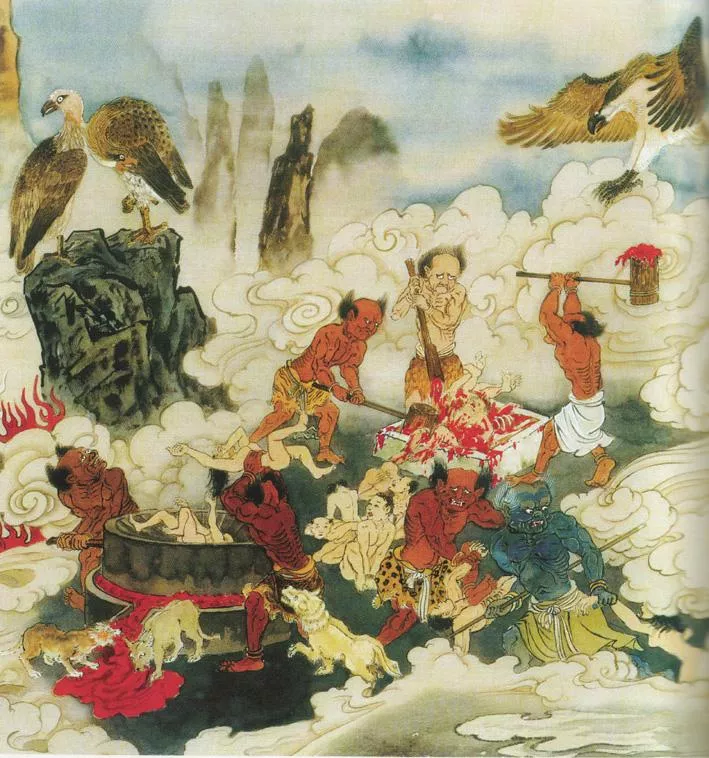 《地藏经》:又诸罪人。备受众苦。千百夜叉。及以恶鬼。口牙如剑
