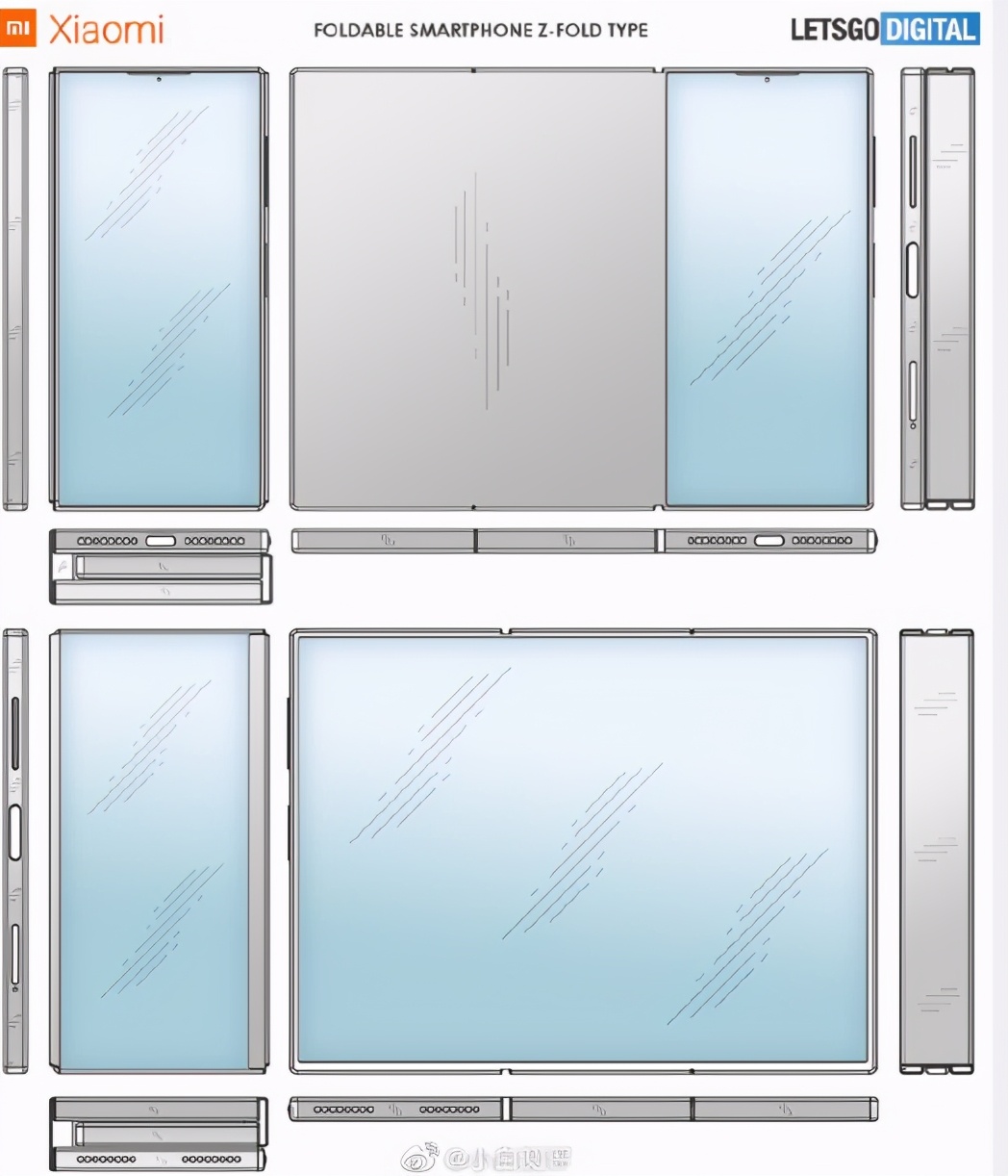 小米全新折叠屏专利曝光，采用三折双转轴设计，尺寸堪比平板
