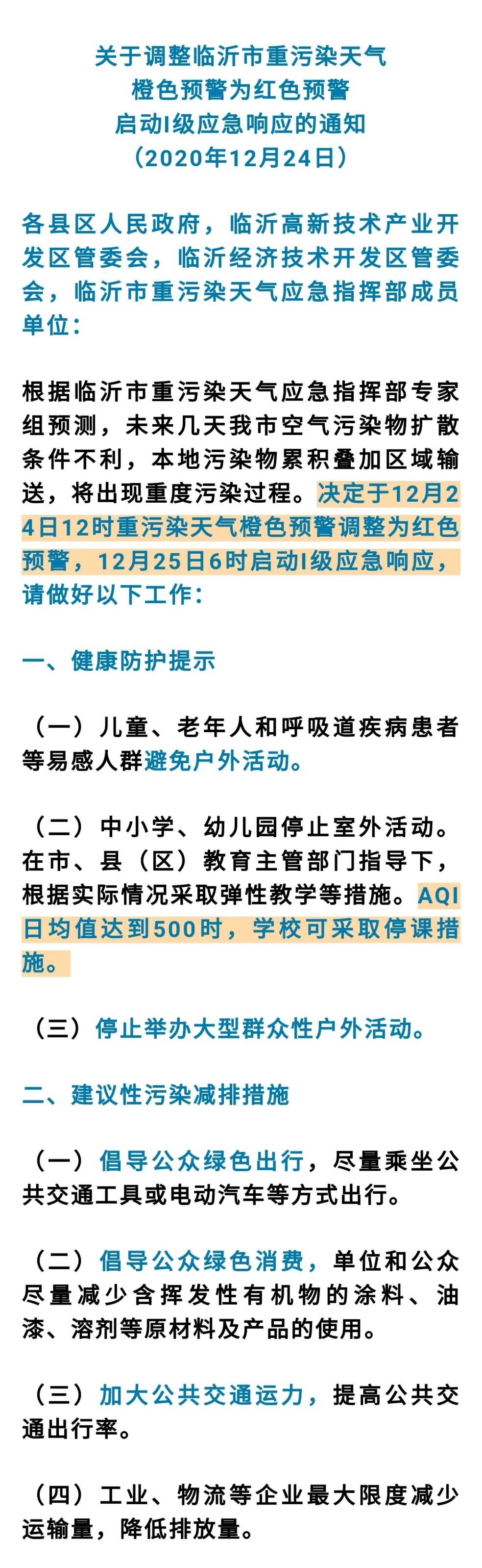 @临沂人，对重污染天气红色预警，这些事你要知道