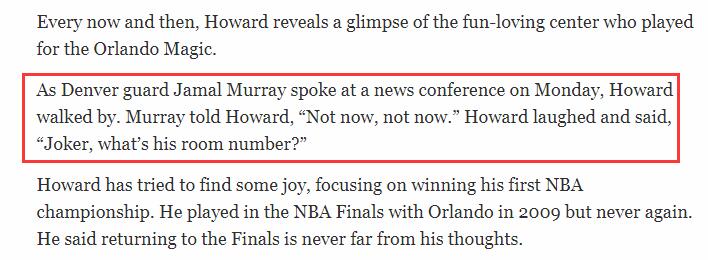 不僅場上，曝Howard在場下也「騷擾」金塊雙星！見了面就嘴，Jokic終於做出回應！-黑特籃球-NBA新聞影音圖片分享社區
