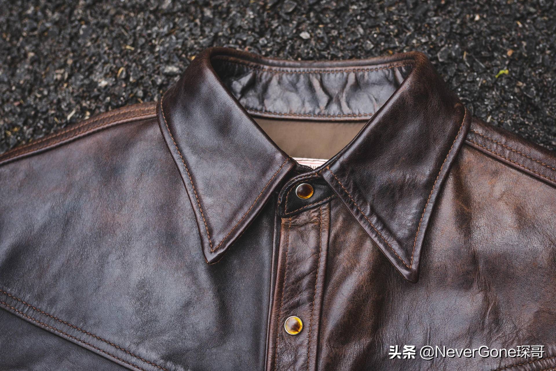 一件咔的一批的衬衣——加州小熊拼色皮衬衣