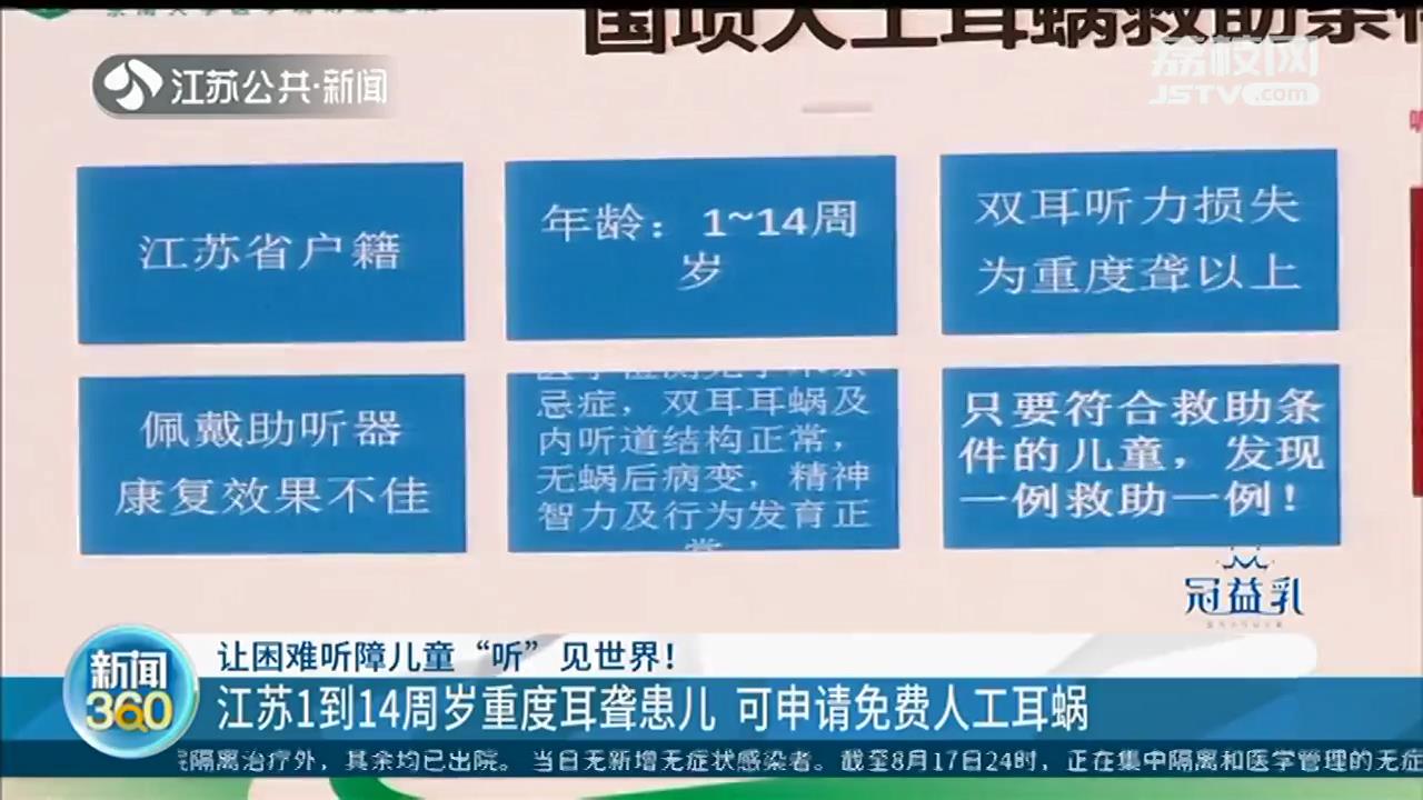 江苏1至14周岁重度耳聋患儿 可申请免费人工耳蜗