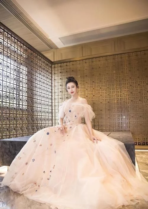 甘婷婷美得认不出，穿雪纺拖地连衣裙配丸子头