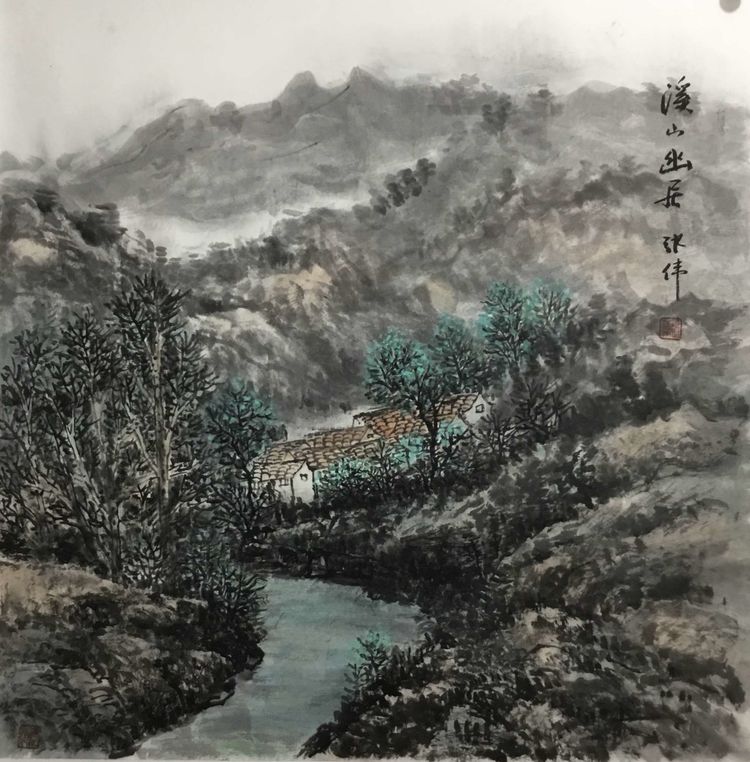 画家张伟主修国画山水一一画风笔墨灵动，贴近自然