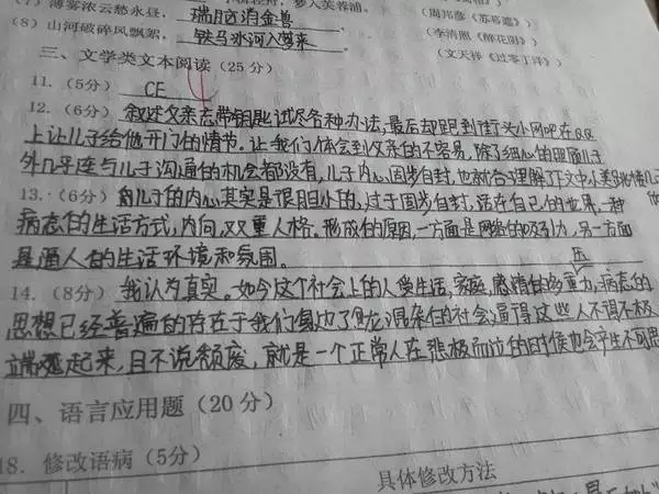 考生须知：阅卷老师列出了卷面高分字体和“低分”字体