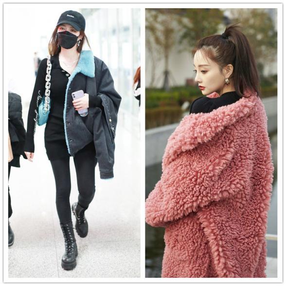 李小璐真潮！穿粉色羊羔毛外套配包臀裙，“外