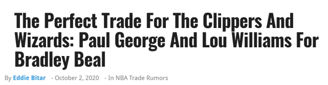 喬治2換1方案出爐！美媒建議快艇巫師交易，比爾聯手小卡衝冠？