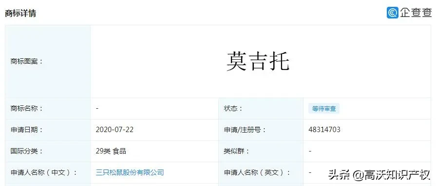 三只松鼠申请“莫吉托”商标，周杰伦：还不是我的Mojito？