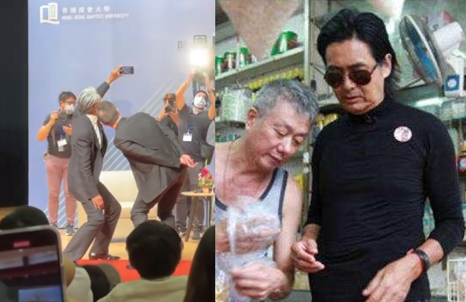66岁周润发再获博士学位！满头白发穿西装，半蹲与粉丝合影接地气