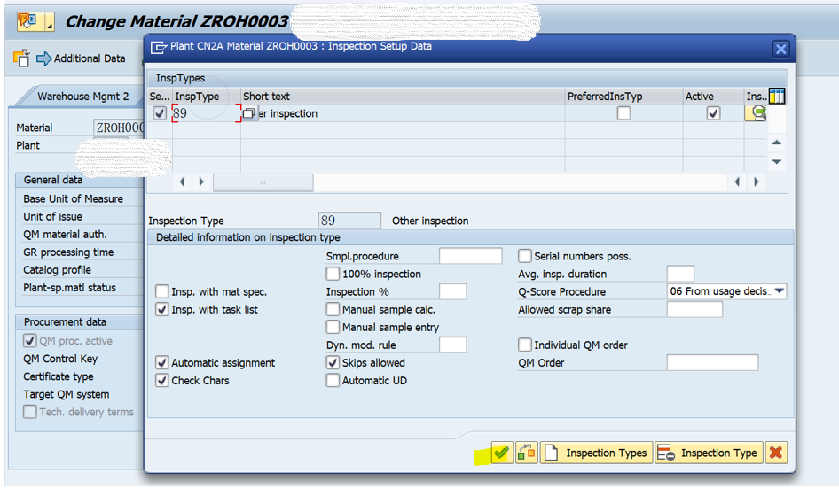 SAP QM 物料主数据QM视图里字段MARC-INSMK的更新