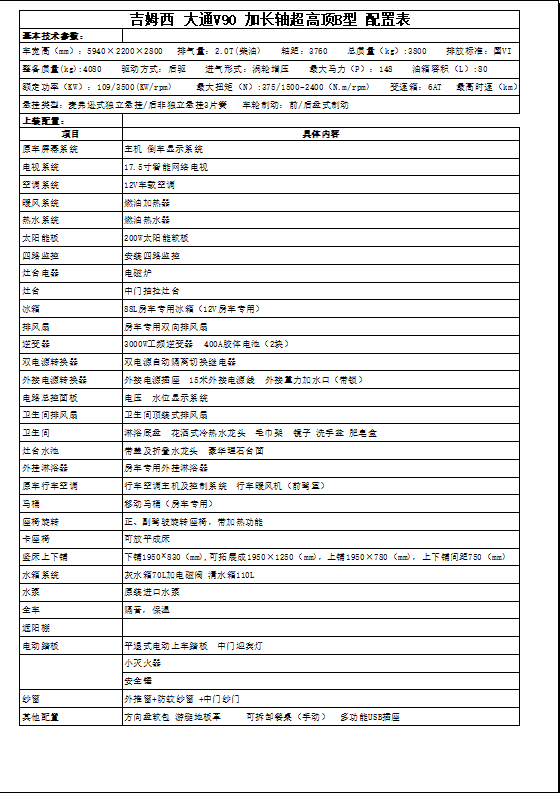 吉姆西大通V90加长轴超高顶 功能丰富 水电充足 高品质移动之家