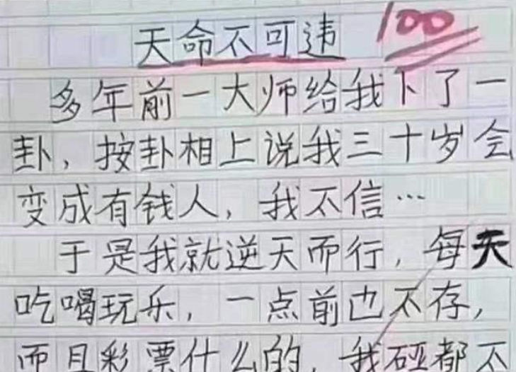 小学生作文 天命不可违 走红 构思巧妙至极 老师无奈要拜师 雨诺教育经 Mdeditor