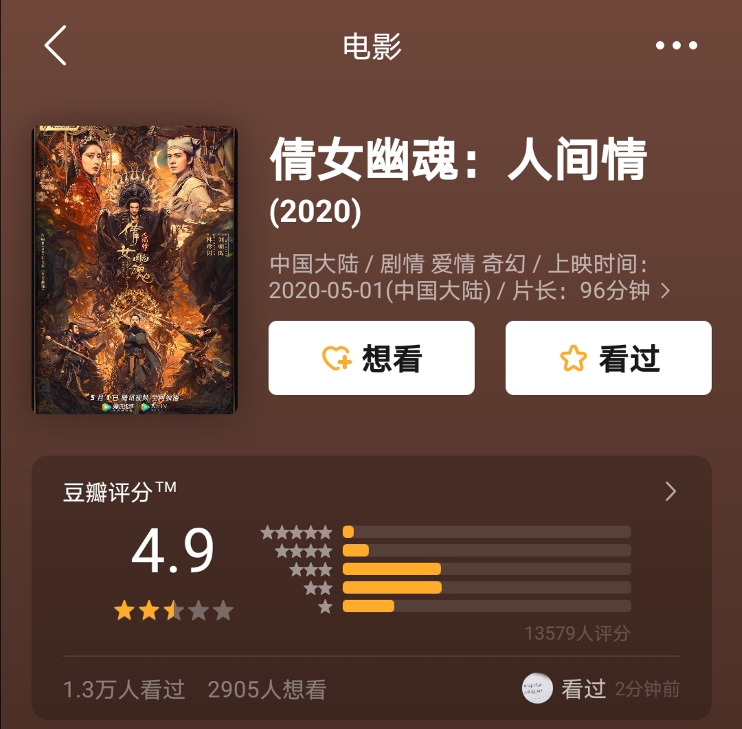 《倩女幽魂人间情》给你香艳稚嫩的聂小倩和自
