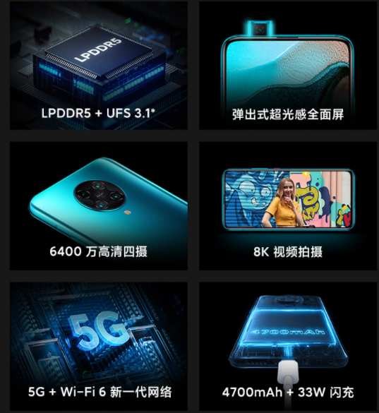 realme X50游戲玩家版高通865 UFS3.1 65W快速充電，紅米noteK30pro確實(shí)慌了沒有