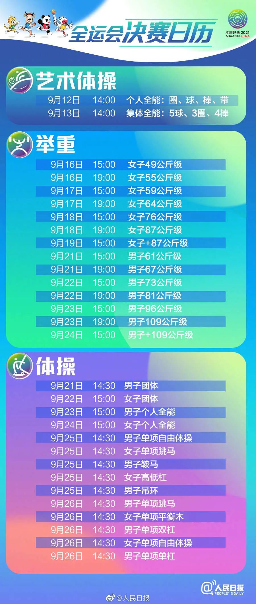 收藏！全运会决赛日历来了