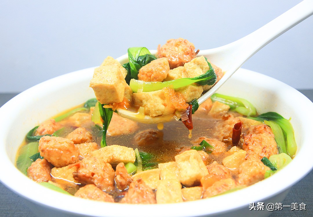 图片[1]-【青菜丸子炖豆腐】做法步骤图 清淡少油-起舞食谱网