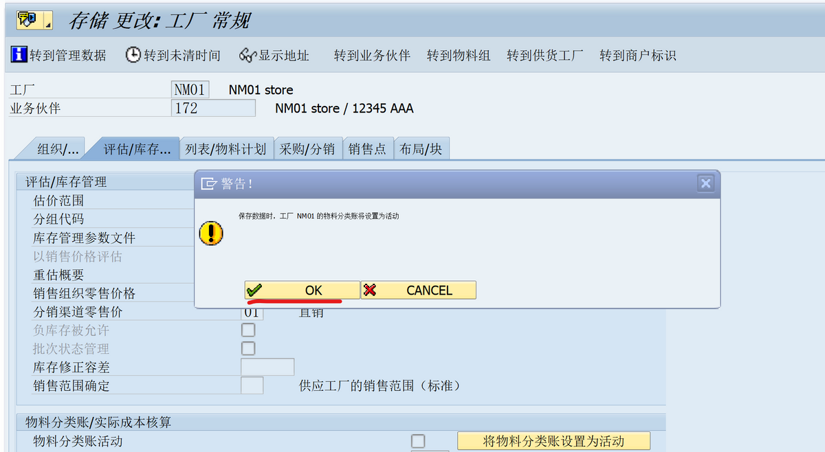 SAP 維護商品主資料包錯：估價範圍 NM01 還沒有生產式的物料帳簿