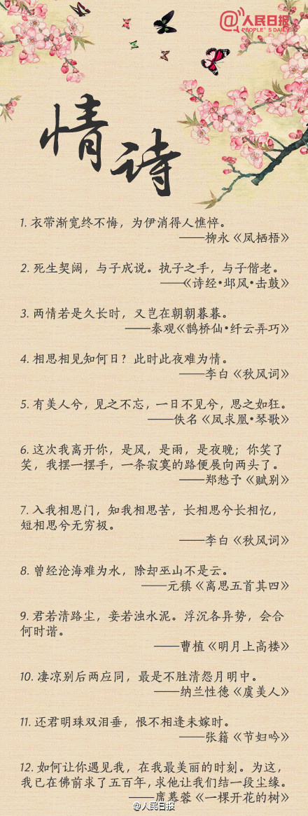 100句表达爱情的诗句，人民日报推荐，你的爱情总有一句可表达