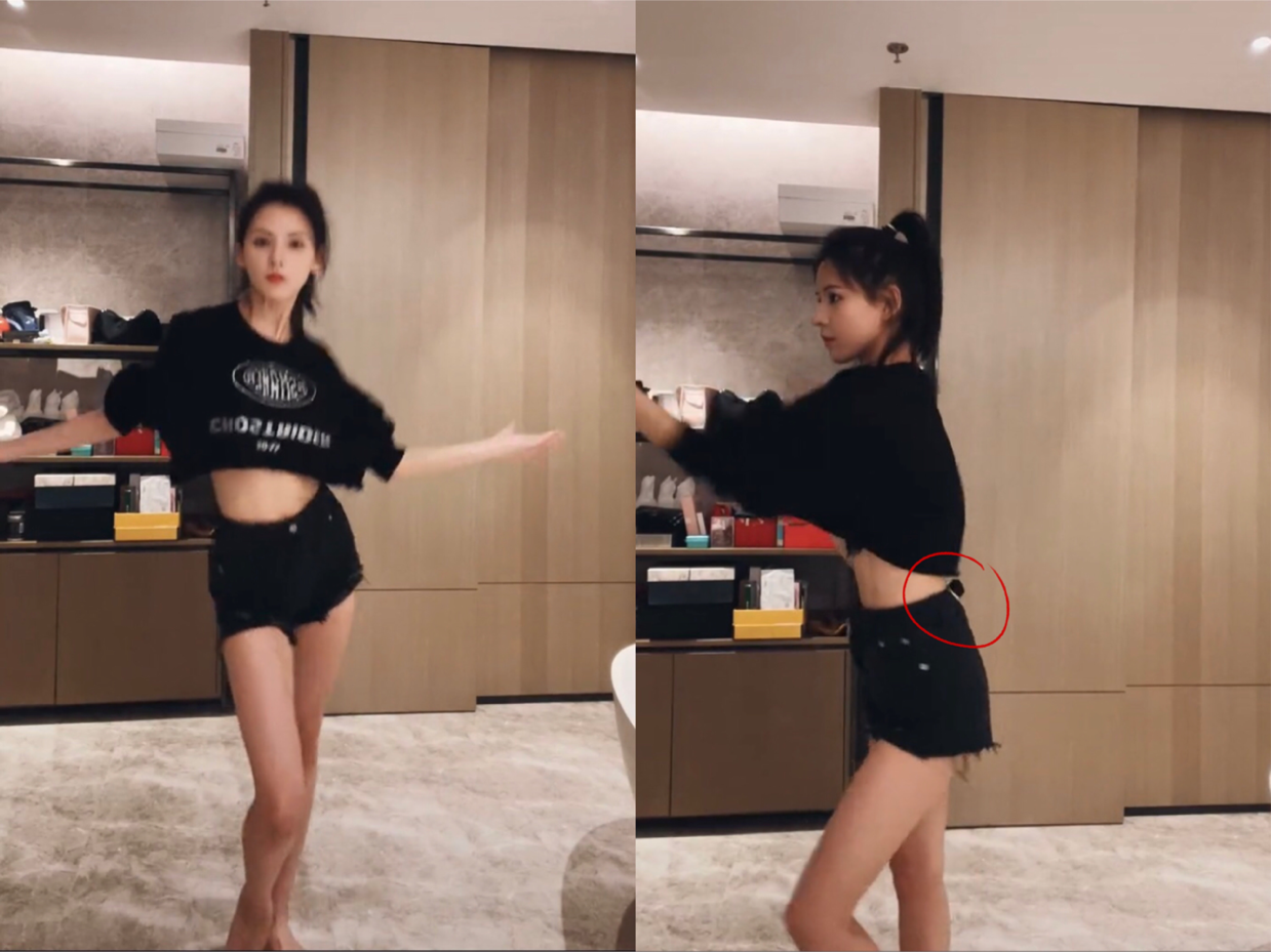 王思聪前女友家中热舞，腰太细裤子拿皮筋勒住