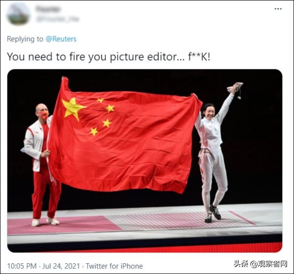 路透社报道中国运动员夺冠配图引争议，我使馆：不要再自称没有偏见了
