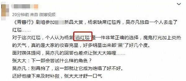 今天星品大赏红毯亮相，可谓众星云集，吴亦凡参加了杨紫为何没去
