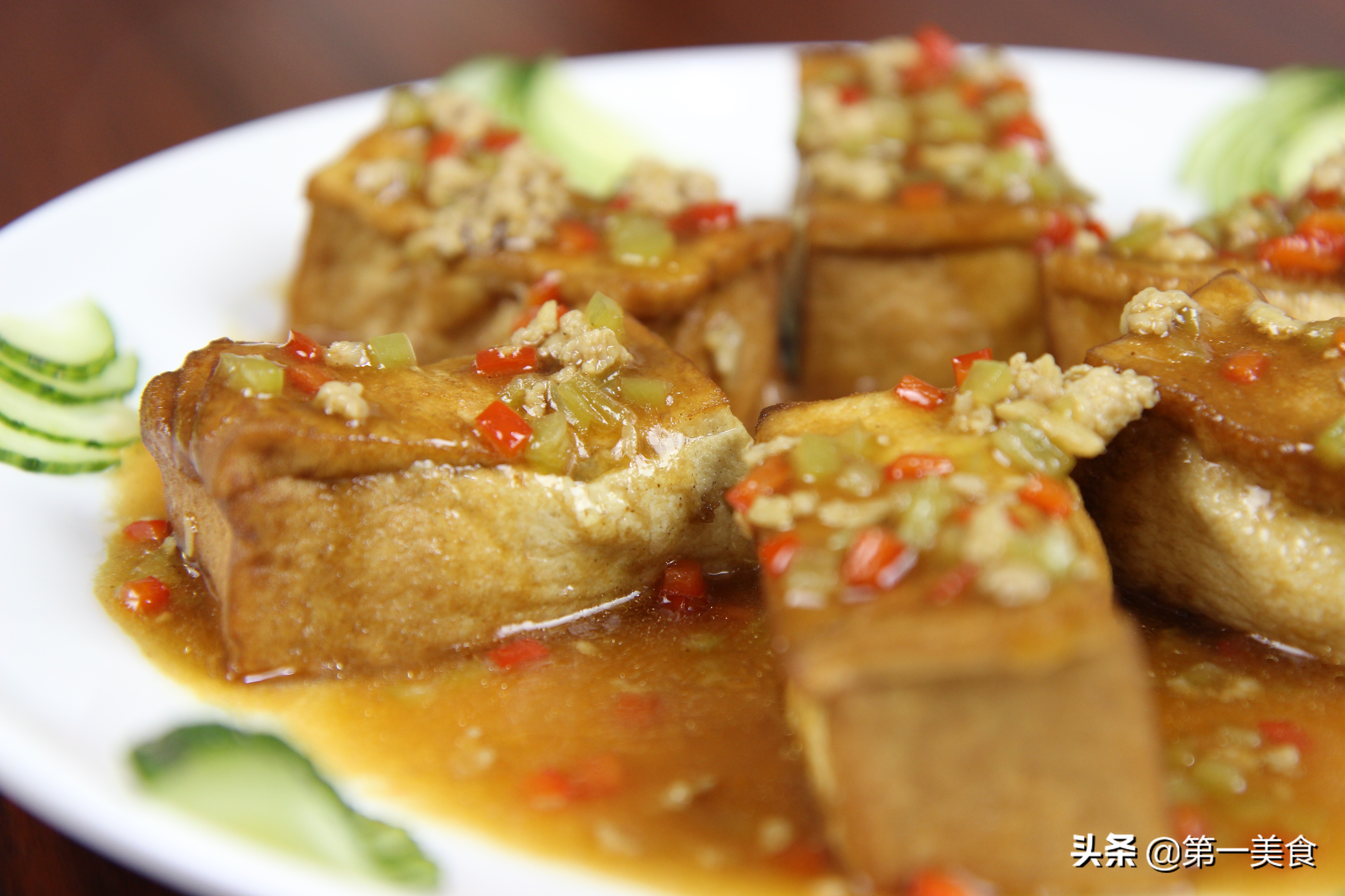 豆腐酿肉馅做法 鲜美不油腻 一大盘不够吃-起舞食谱网