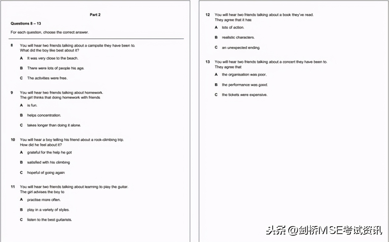 剑桥MSE考试培训中心：新版PET听力攻略