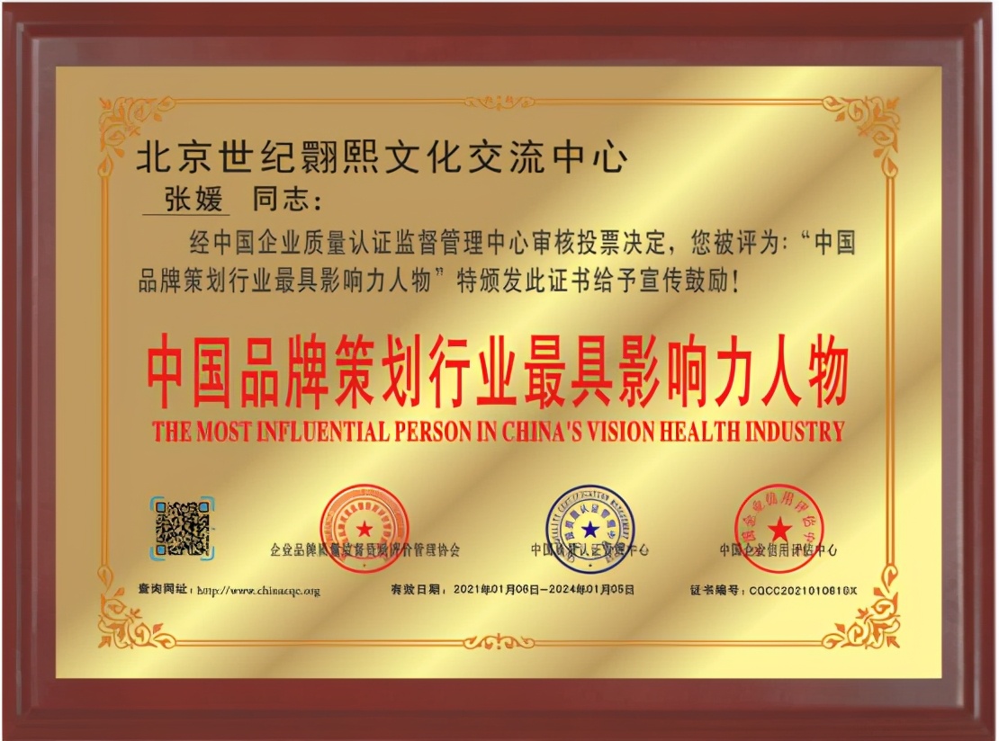 北京世纪翾熙中心张媛被评为《中国品牌策划行业最具影响力人物》
