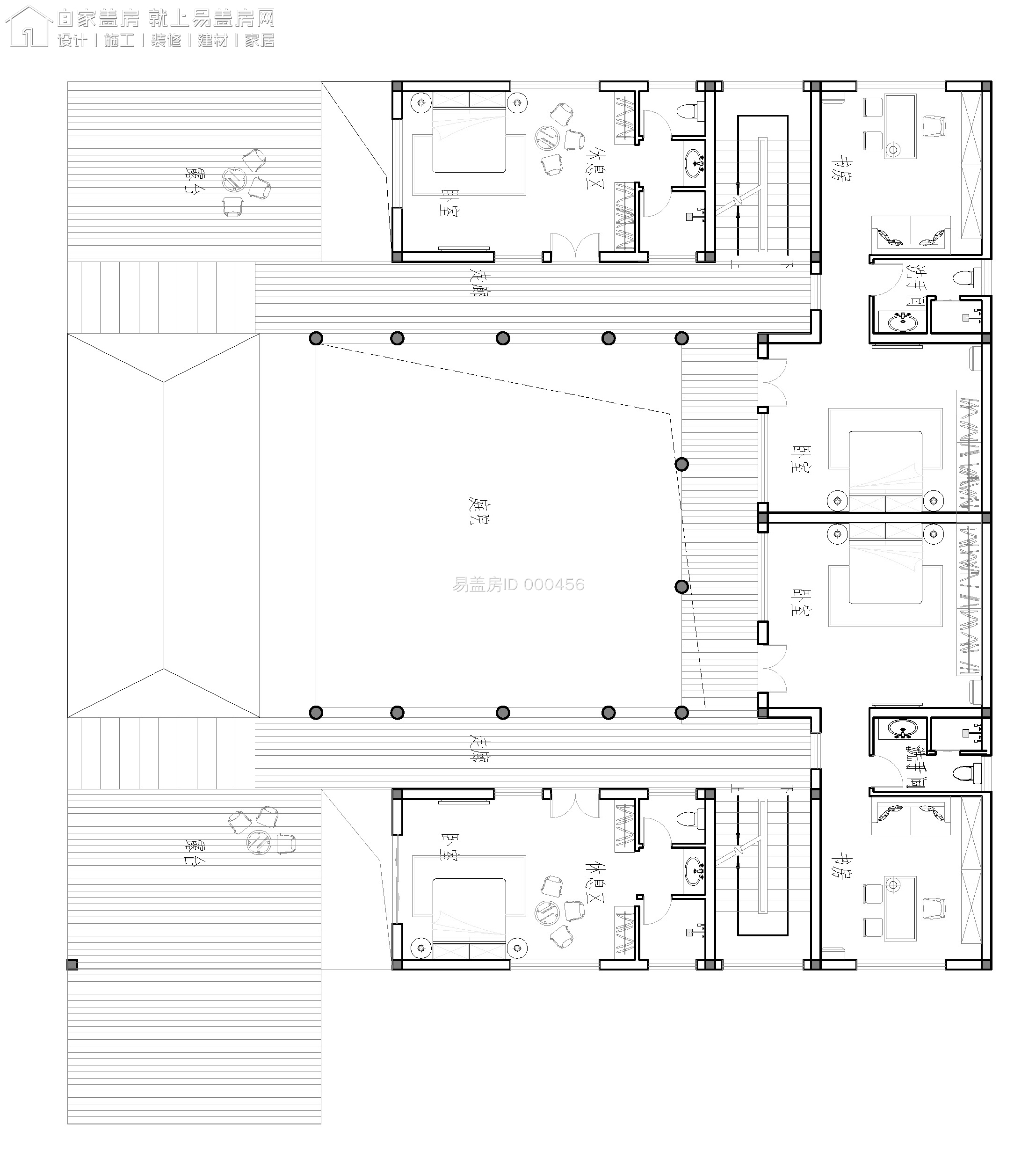 建了不亏的仿古四合院，青砖和木材的使用让设计更为古色古香