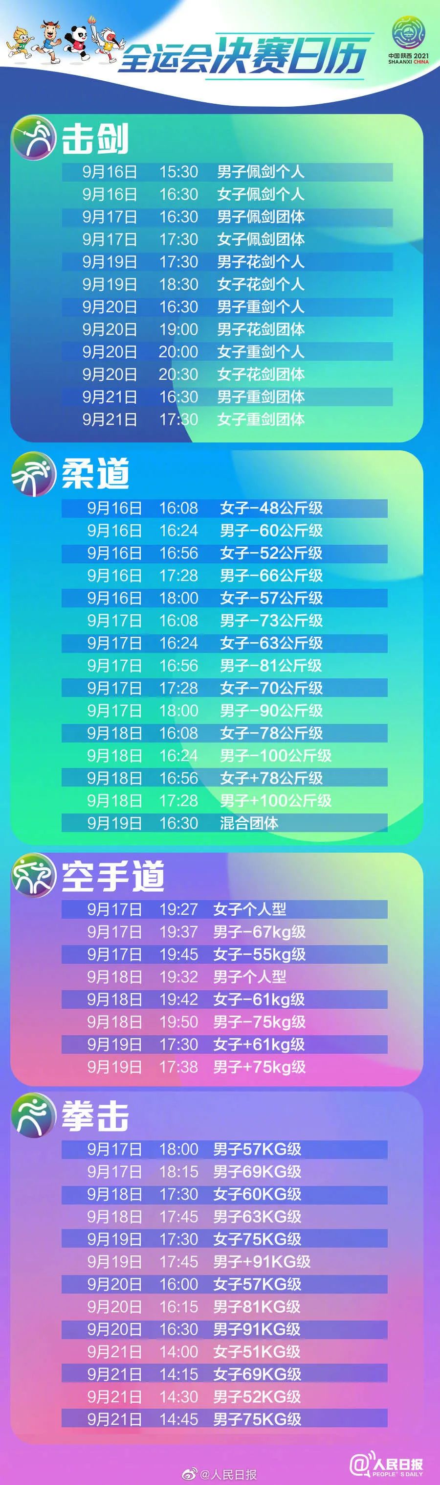 收藏！全运会决赛日历来了