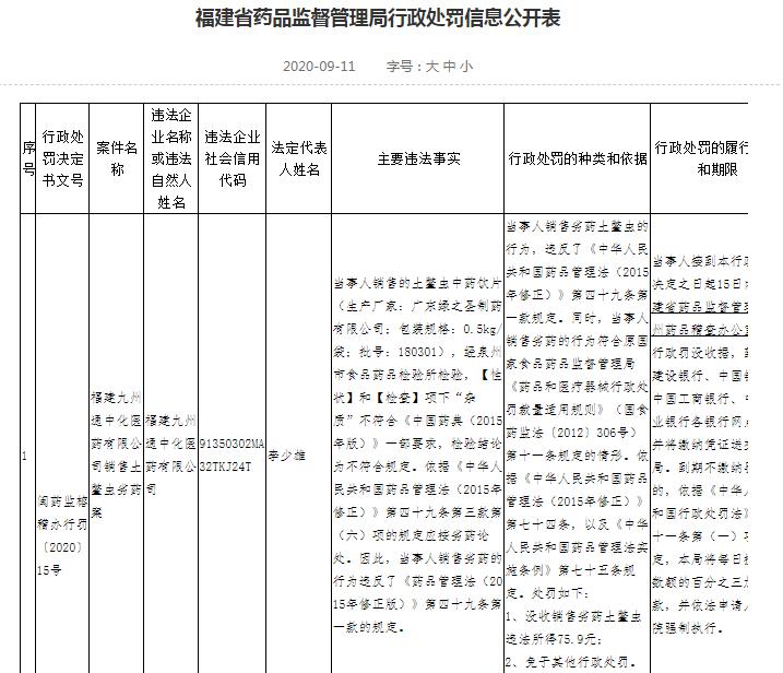 九州通因药品质量问题再被监管 上半年中药材板块营收降16%