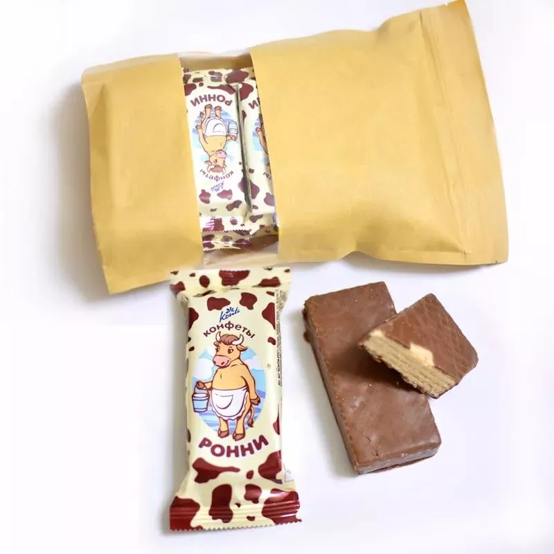 俄罗斯进口KONTI巧克力夹心威化饼干:康吉牌大奶牛