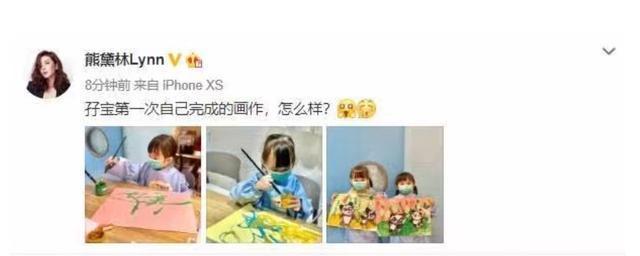 熊黛林双胞胎女儿画画，姐姐安静大眼萌妹，妹