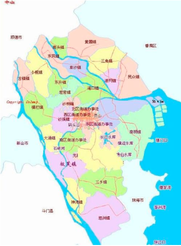 Area of maritime space of Guangdong each city has how old