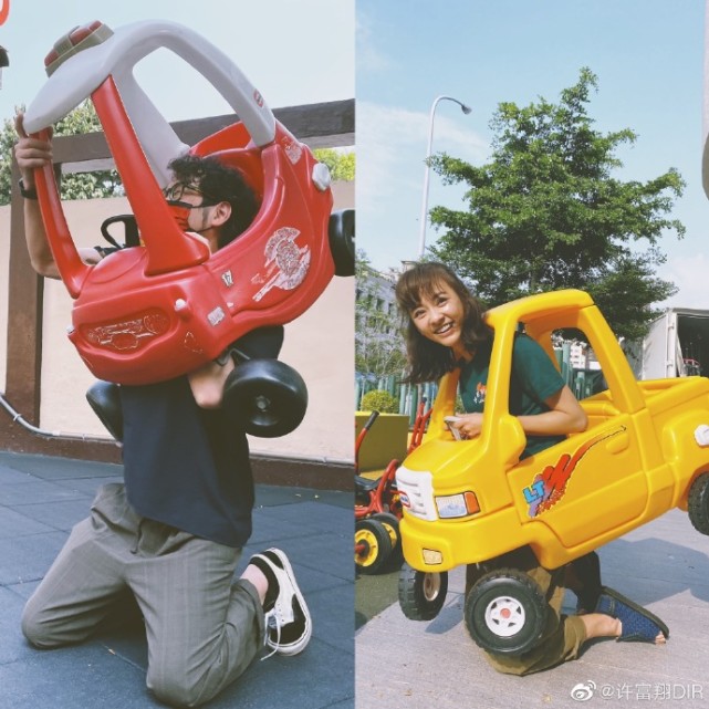 陳意涵老公學她鑽2歲兒子小車，腦袋卻被卡住，跪地掙扎表情痛苦