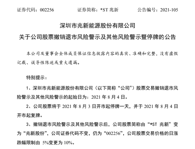 *ST兆新摘星摘帽 满血复活