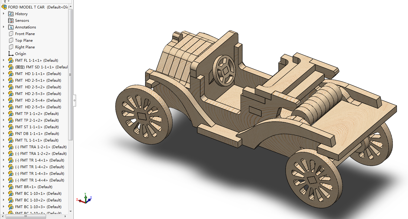 福特T型车拼装玩具模型车3D图纸 Solidworks设计 附dxf