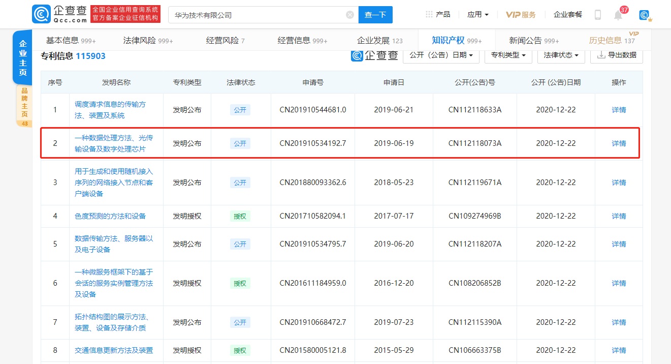 华为公布芯片专利，提高业务传输性能