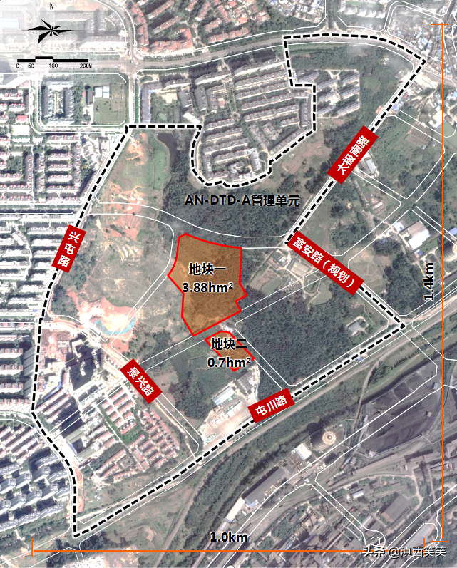 安宁大屯新区，拟新增公园和集贸市场的2地块区位图