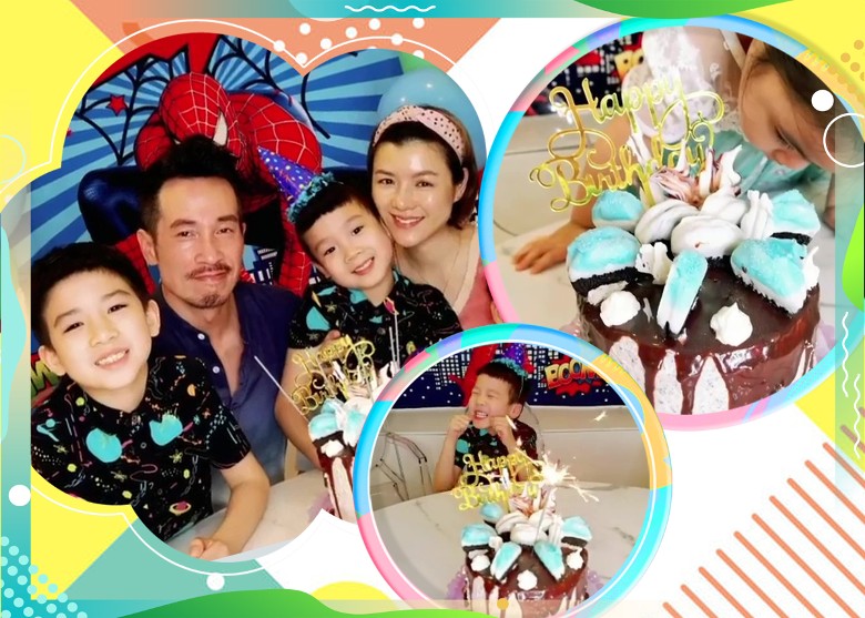 陳茵媺夫婦為次子慶生，6歲陳浩鋒手舞足蹈很興奮，全家福很溫馨