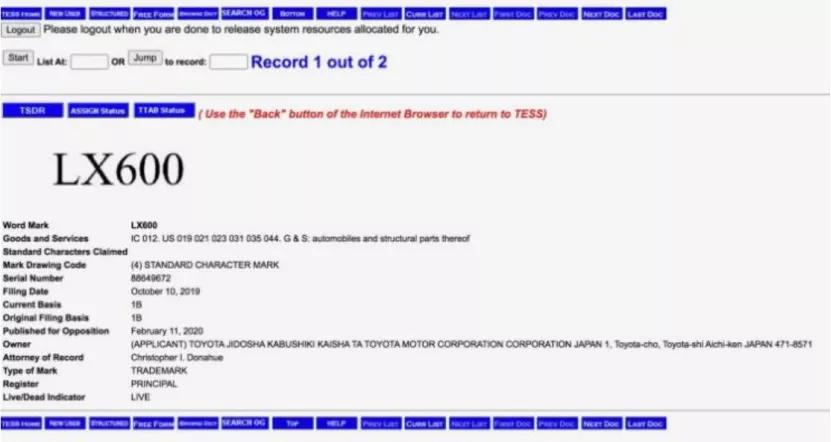 雷克萨斯注册LX600商标，全新名图3月1日上市