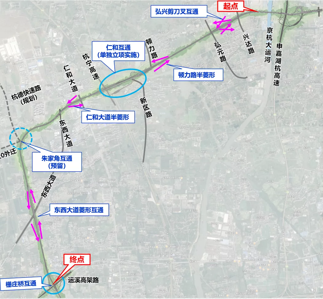 杭州中环余杭段全长44.2km，互通位置已确定