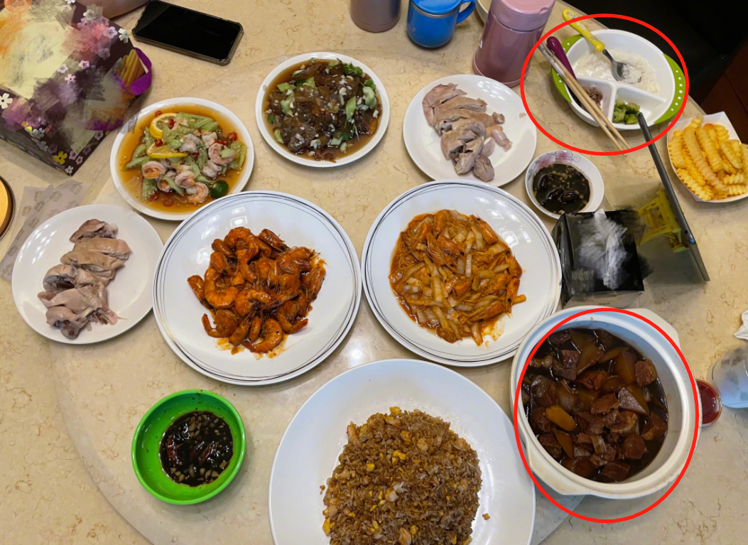 黄晓明晒baby最爱红烧肉，8盘菜摆满一大桌，儿子餐具随意摆一旁