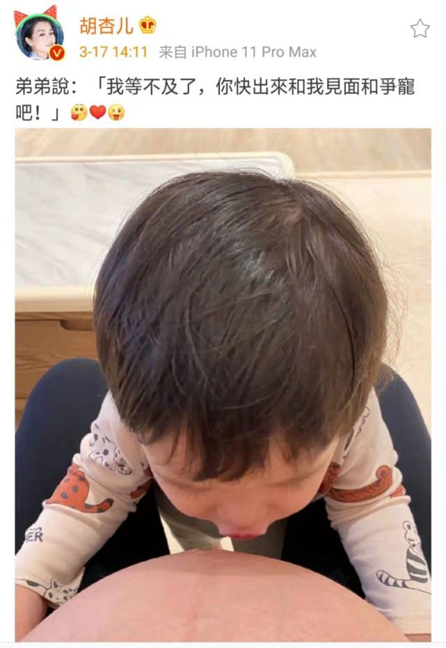 胡杏兒分享母子對話，奕霖親吻媽媽孕肚放言要爭寵，童言童語超萌