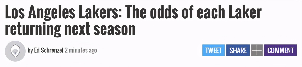 美媒預測湖人球員留隊概率：詹姆斯100%，兩人10%恐將離開