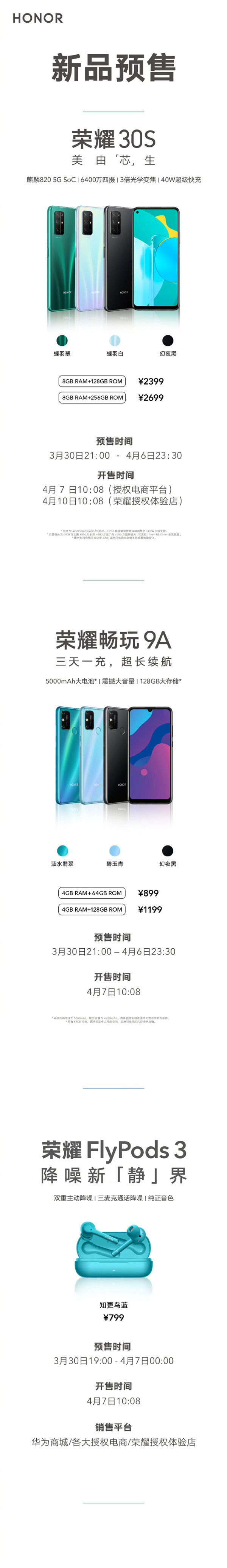 一张图掌握荣誉三款新产品：2款手机上 1款手机耳机售799元起